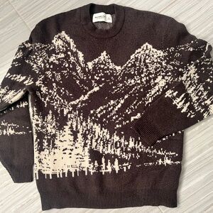 Abercrombie SCENIC MARLED CREW SWEATER - Jumper - OLIVE SCENIC mountain pattern